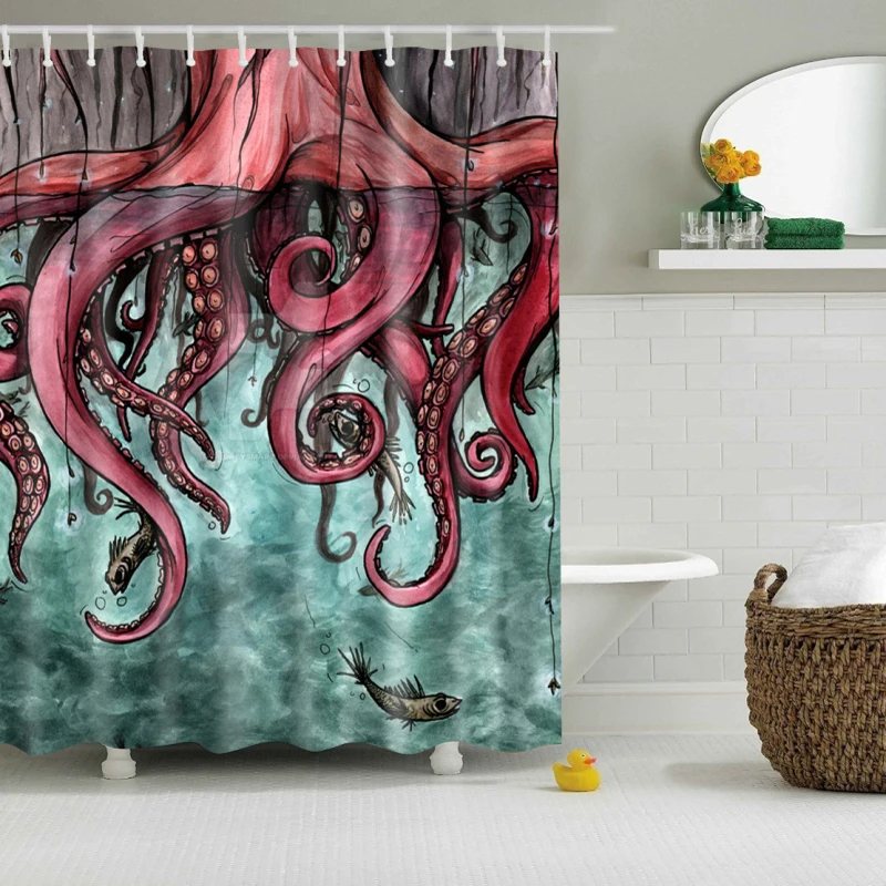 Svetanya комикс осьминог печать занавески для душа Товары для ванной комнаты декор с крючками водонепроницаемый 71x71"