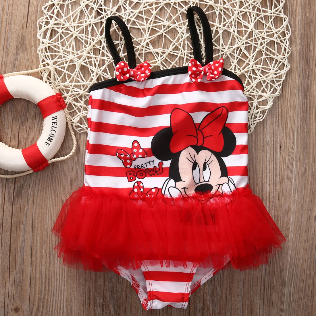 

ICOSTUMES Child Baby Kids Girl Striped Minnie One Piece Swimsuit Swimwear Monokini Bikini Bathing Suit