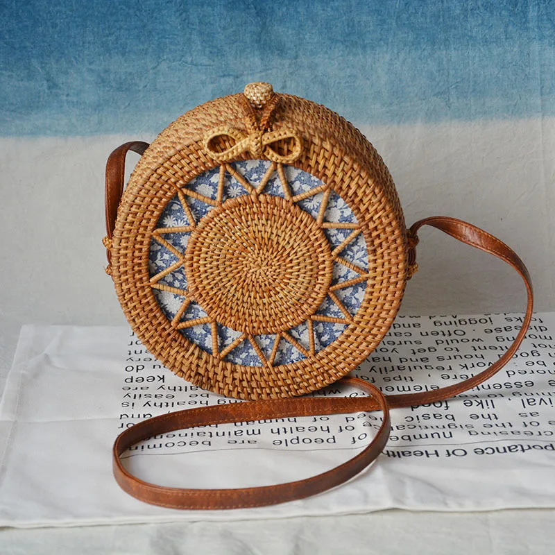 Female Vintage Bamboo Bags Women Bohemian Summer Beach Handbag Hollow Lady Circle Shoulder Bag Round Handmade Knitted Bag SS3033 (9)