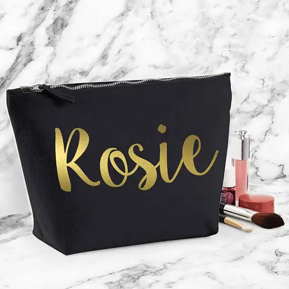 

personalize names gold wedding bride Bridesmaid Makeup Gift Make Up comestic Bags pouches flower girl Bridal Party purses favors