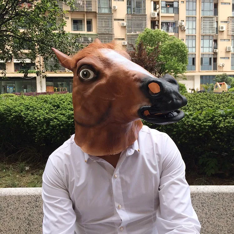 Halloween Cosplay Brown Horse Masks Latex Mask Scary Full Face Animal