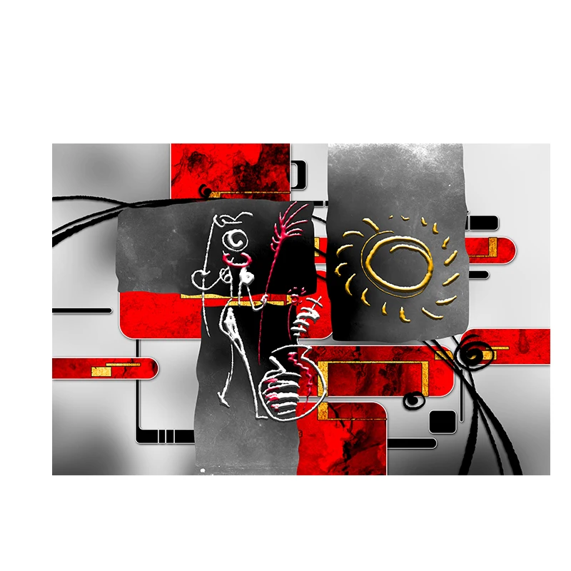 Черно-красная абстрактная африканская фигура Геометрическая картина маслом на холсте плакаты и принты Роспись стен куадроса картина для гостиной