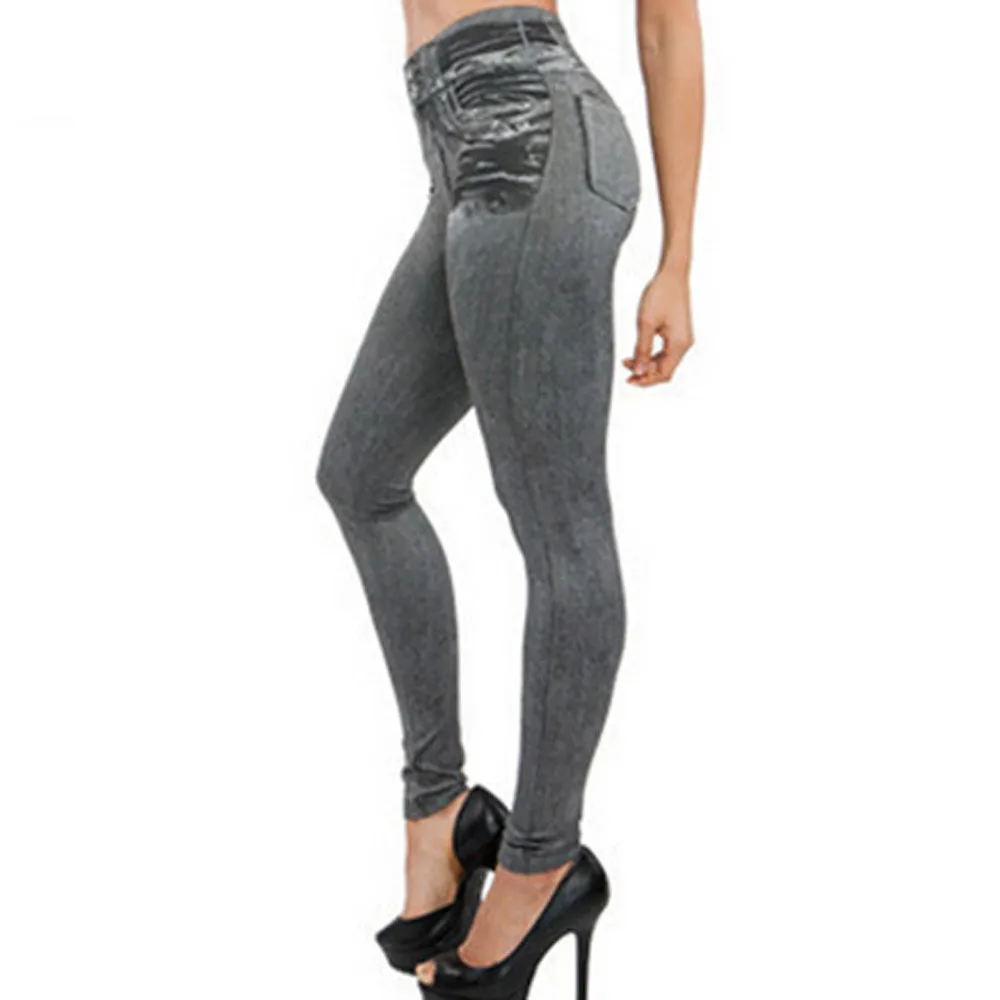 Леггинсы для женщин джинсовые брюки с карманами тонкие леггинсы уличная фитнес пуш-ап Стрейчевые узкие брюки Компрессионные Леггинсы