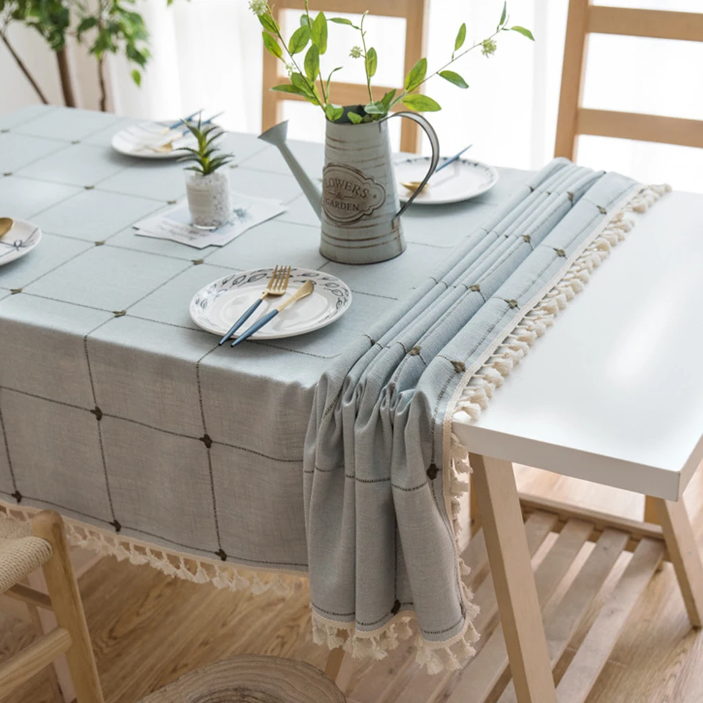  Dot Plaid Decorative Table Cloth Tassels Dinner Table Cover Party Wedding Home Kitchen Rectangular 