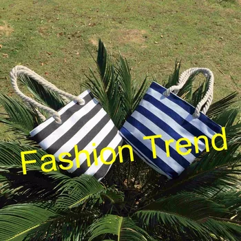 

50pcs/lot free shipping new arrival recycled stripe promotional canvas cotton beach bag with rope handle