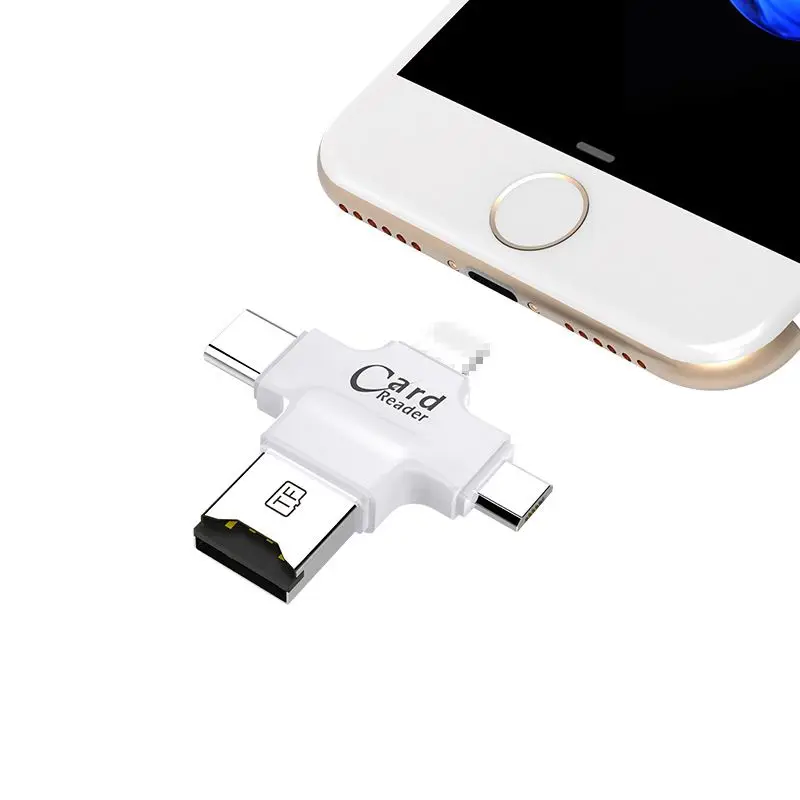 4 в 1 тип-c/Micro-USB/Usb 2,0 считыватель карт памяти Micro-Sd Tf кардридер адаптер для Android Ipad Iphone X/8/7Otg кардридер(W