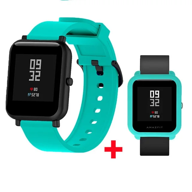 green green 2в1 упаковка Huami Amazfit Bip Bit lite ремешок Смарт часы браслет Мягкий силиконовый чехол для amazfit bip ремешок ремень - Цвет: green green