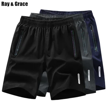 

RAY GRACE Outdoor Running Shorts Men Summer Gym Bottoms Men's Fitness Shorts Quick Dry Water Resistant Short Pants Elastic Waist