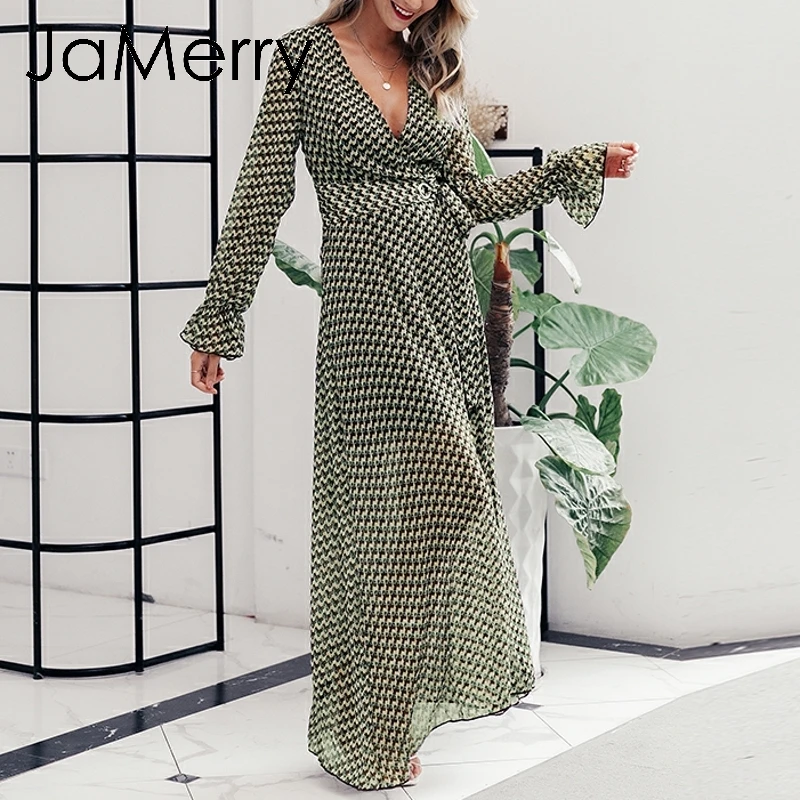 JaMerry богемное длинное женское Платье макси с принтом Boho большие размеры