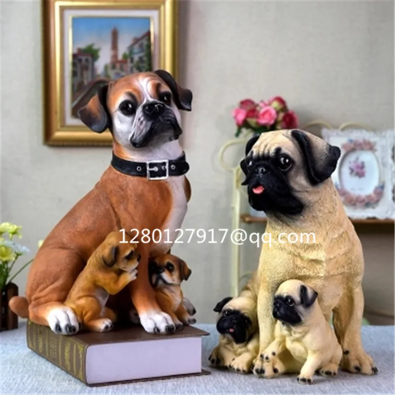 

Cute Puppy Statue Simulation Pug Boxer Creative Resin Home Decor Action Figure Collectible Model Toy Valentines Gift P957