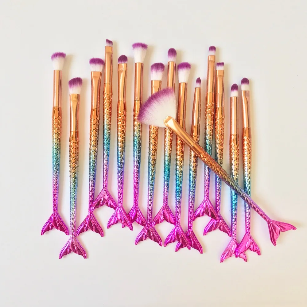 

Mermaid Makeup Brushes Set Foundation Powder Eyeshadow Blending Contour Fishtail Brush Cosmetic Make Up Tools for Face Cheeks