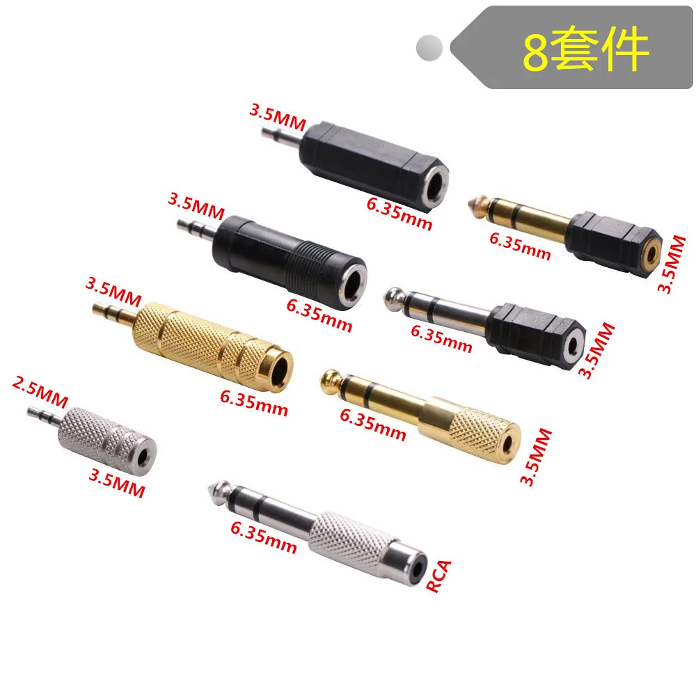 

8 Pieces Instrument Adapter, Headphone Adapter Gold Stereo Adapter 6.35 mm to 3.5 mm, 3.5 mm to 2.5 mm Audio Mic Plug Adapter