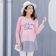 ENbeautter/Футболка для беременных женщин полосатые Лоскутные Топы для беременных с надписями модные хлопковые футболки для беременных, новинка весны года