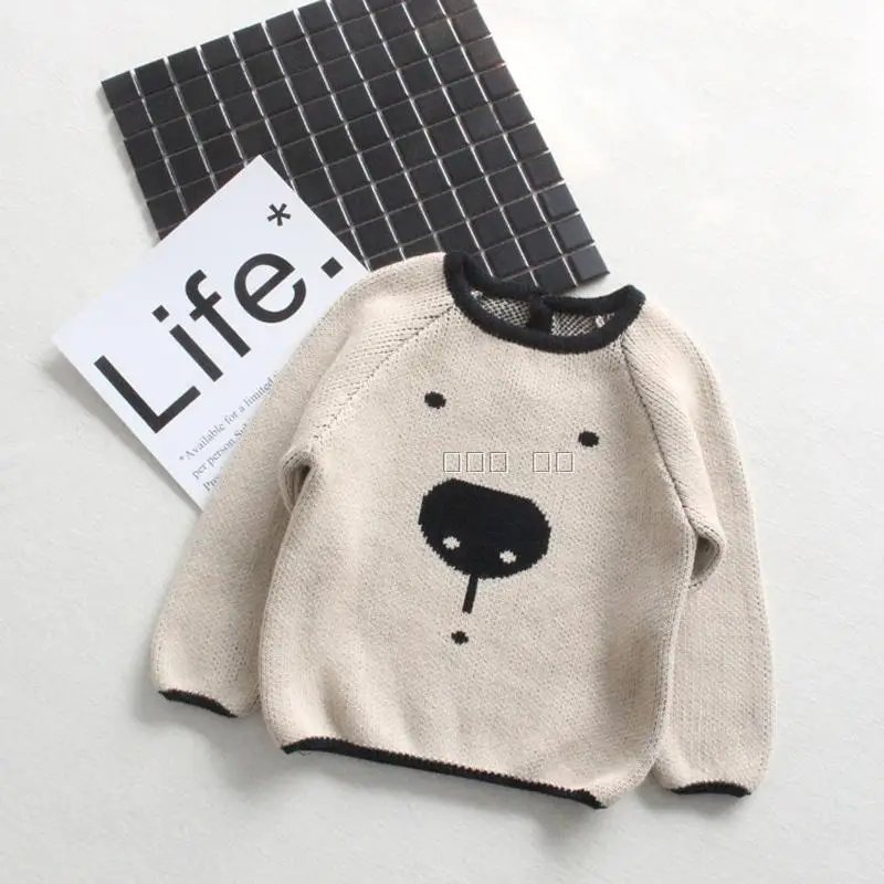 Хлопковый свитер в Корейском стиле для маленьких мальчиков; детский вязаный Повседневный джемпер с рисунком кролика и Льва; весенняя одежда для мальчиков; высокое качество - Цвет: Хаки