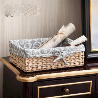 Straw rattan storage basket desktop box debris fabric | Дом и сад