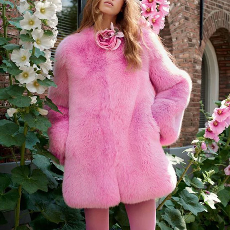 Women's Faux Rabbit Fur Coat - 6 Colors (Pink, Green, Black) - S-4XL Plus Size - Warm Loose Jacket for Autumn Winter Fashion image 6