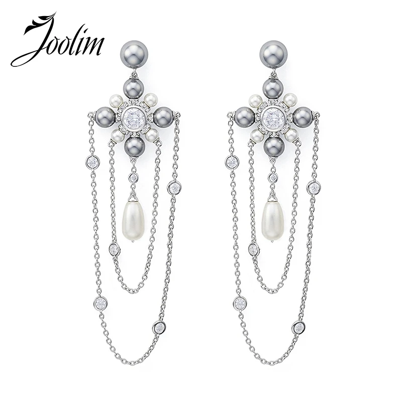 

JOOLIM Gray Simulated Pearl Earring Luxury Brand Party Earring Fashion Pageant Earring Wholesale High Quality