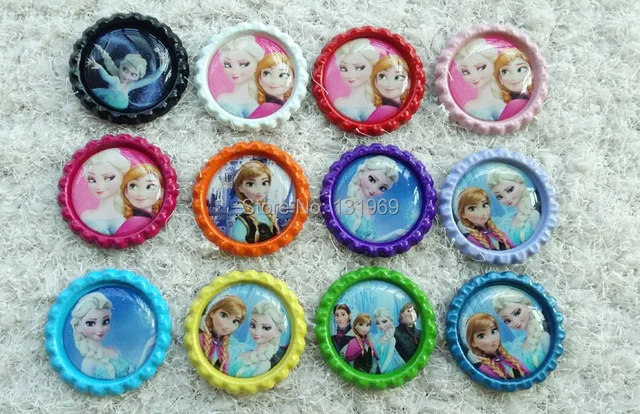 wlesale 1111pcs 11 " (11mm ) frozen Elsa Anna Flattened Bottle Caps ...