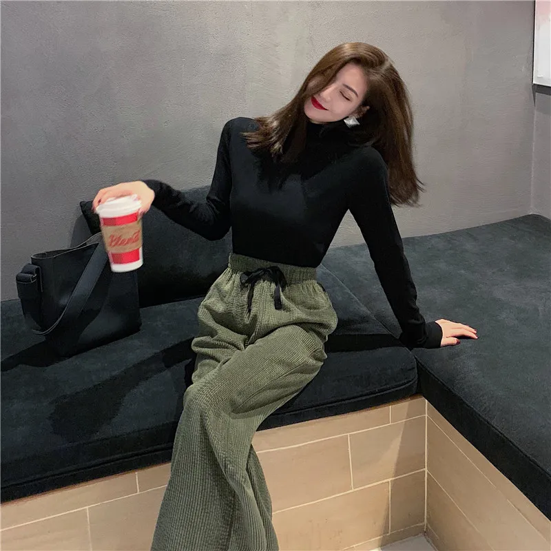 

OLN Women's Trousers 2019 New Winter Fashionable Loose Thin Corduroy Pendant Wide Leg Pants Long Style Women's Clothing 1256