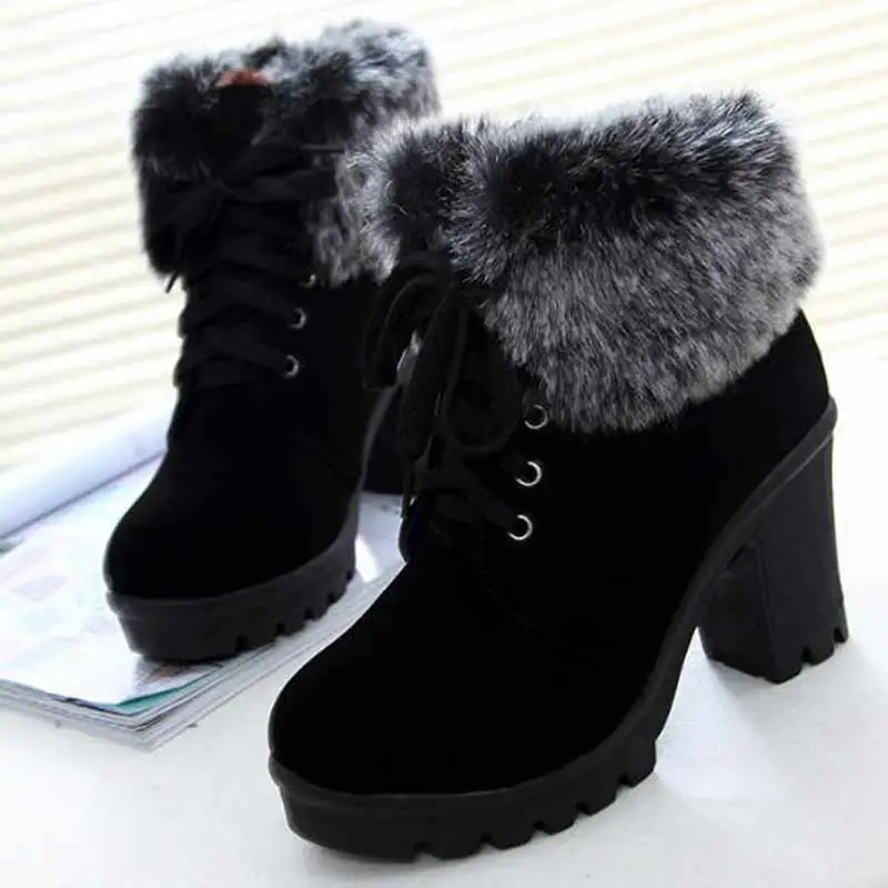 Achat Nouvelle mode à lacets femmes bottes 2018 nouveau plus velours garder au chaud bottes à talons hauts bottes dames chaussures femme bottes d hiver