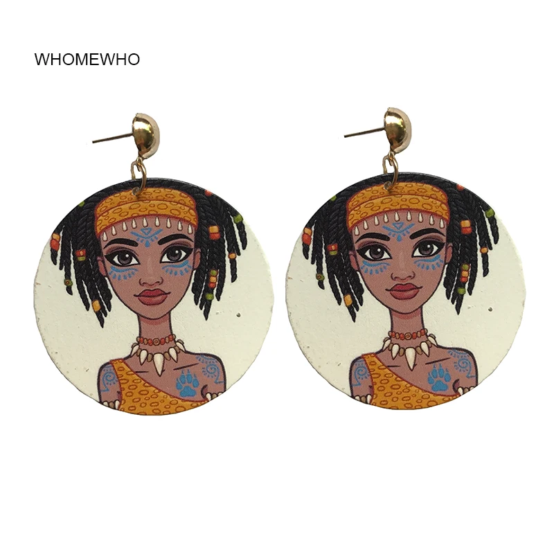 

60cm Wood African Beauty Cute Girl Black Queen Rock Africa Earrings Women Vintage Party Afro Jewelry Retro Wooden DIY Accessory
