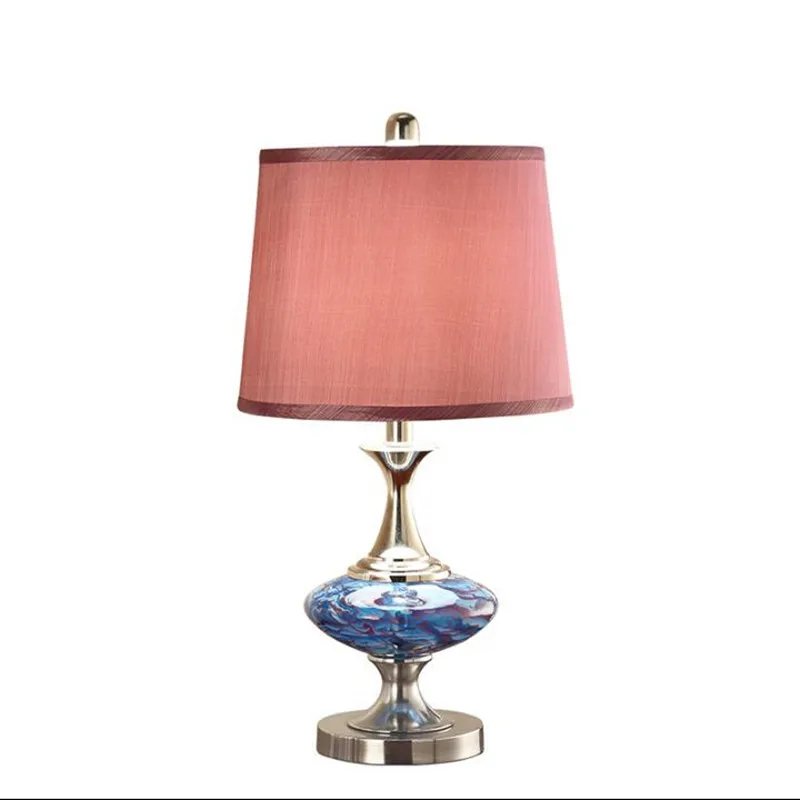 

Mediterranean Sea American Country Glass Fabric Led E27 Table Lamp for Living Room Bedroom Decor Lamp H 58cm 1708
