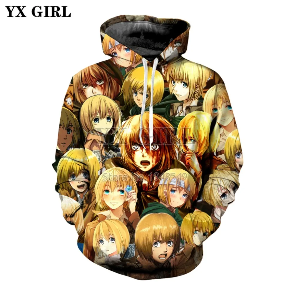 

YX GIRL 2019 Fashion 3D hoodies Anime Attack On Titan Collage Printed Men Women hoodie streetwear Casual sudadera hombre TM-78