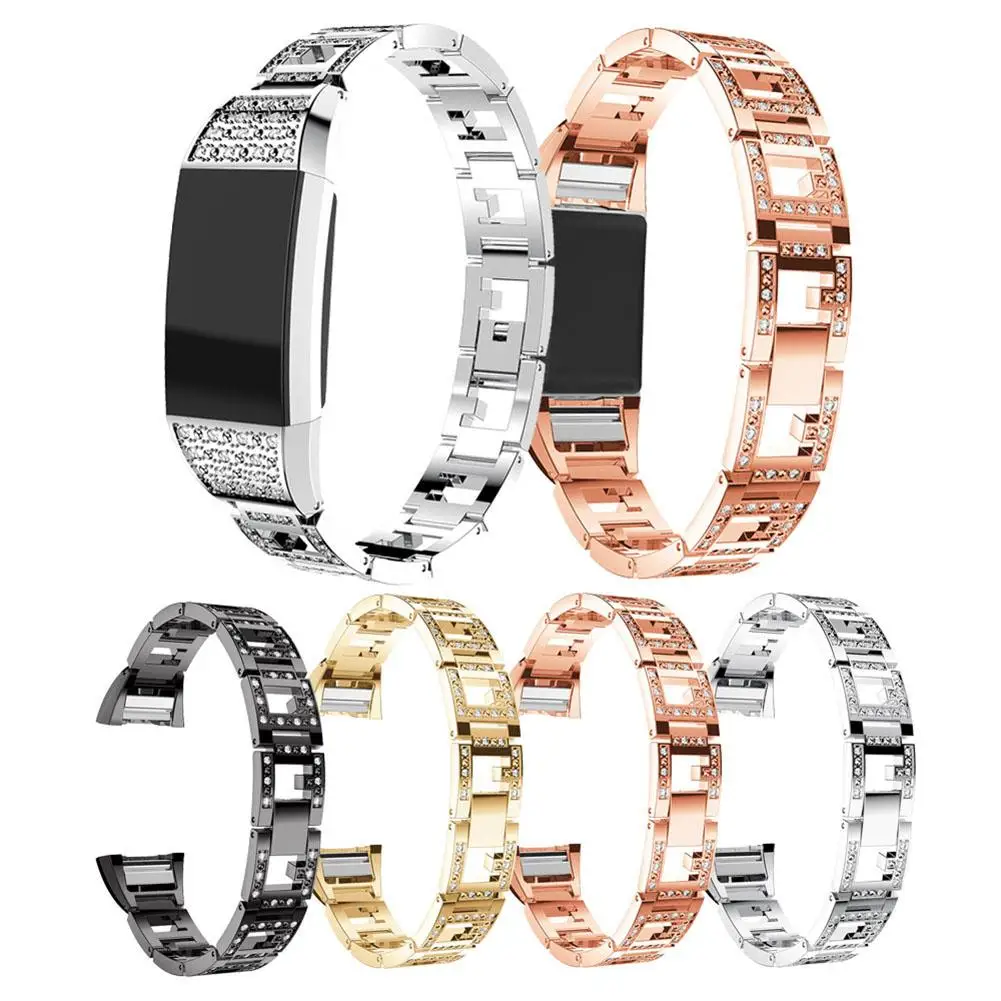 

NICE Stainless Steel Rhinestone Replacement Watchband Wrist Strap for Fitbit Charge 2