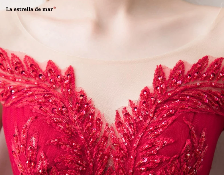 Vestidos de dama de honor mujer новинка из кружева, с вырезом на шее с короткими рукавами трапециевидной формы XL, красный, тёмно-голубое платье для подружки невесты с длинными по индивидуальному заказу