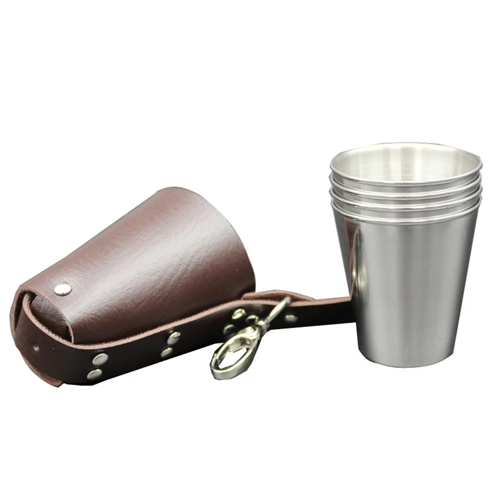

4pcs 70ml Stainless Steel Wine Glasses Portable Beer Key Chain Outdoor Cup Camping Whiskey Travel Set portable cup set