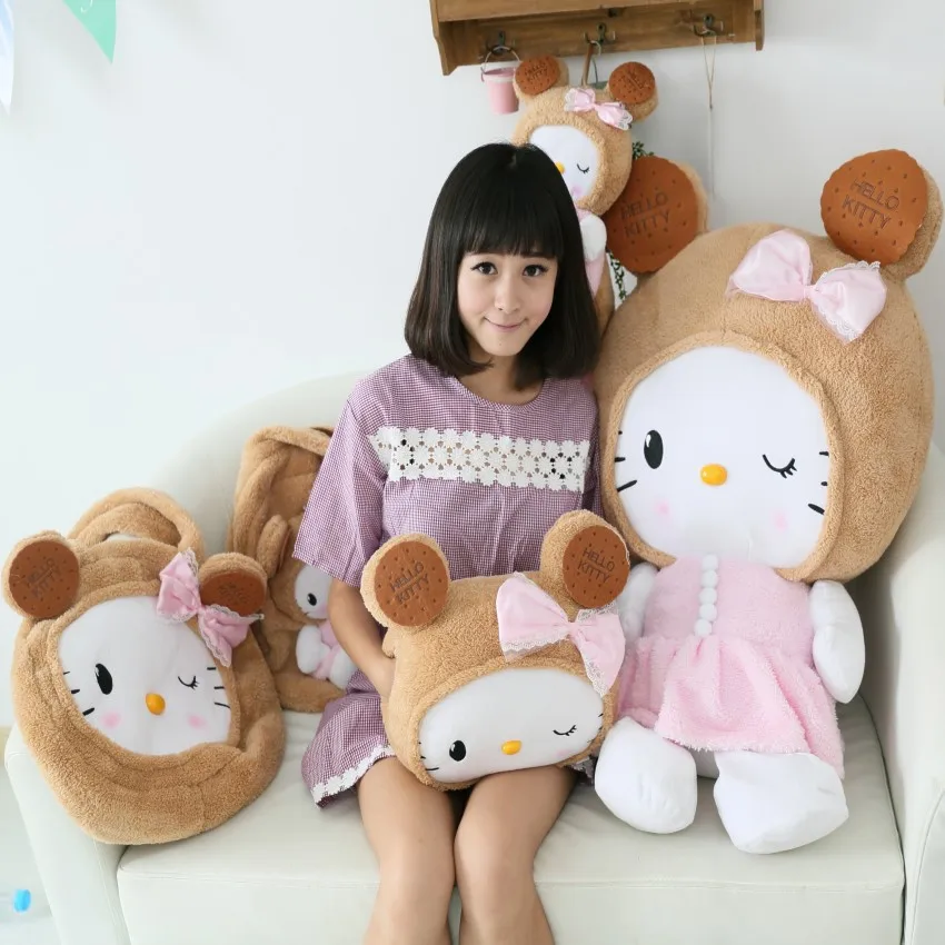 

Biscuits Cookies Hello Kitty shoulder bag Cartoon KT cat Kids bag Warm hand plush toy gifts For Kids Adult
