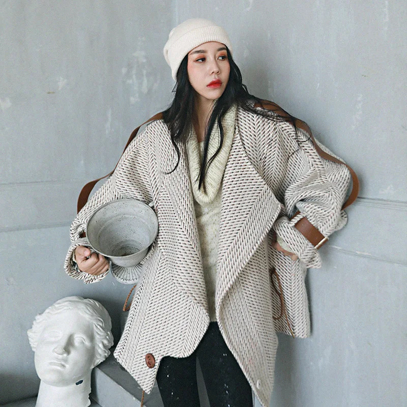 IRINAW251 2018 AW New Collection vintage oversized tweed wool coat women