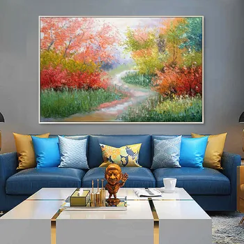 

Palette Knife flower and tree painting Canvas acrylic painting abstract landscape Wall art Picture for living room home decor078