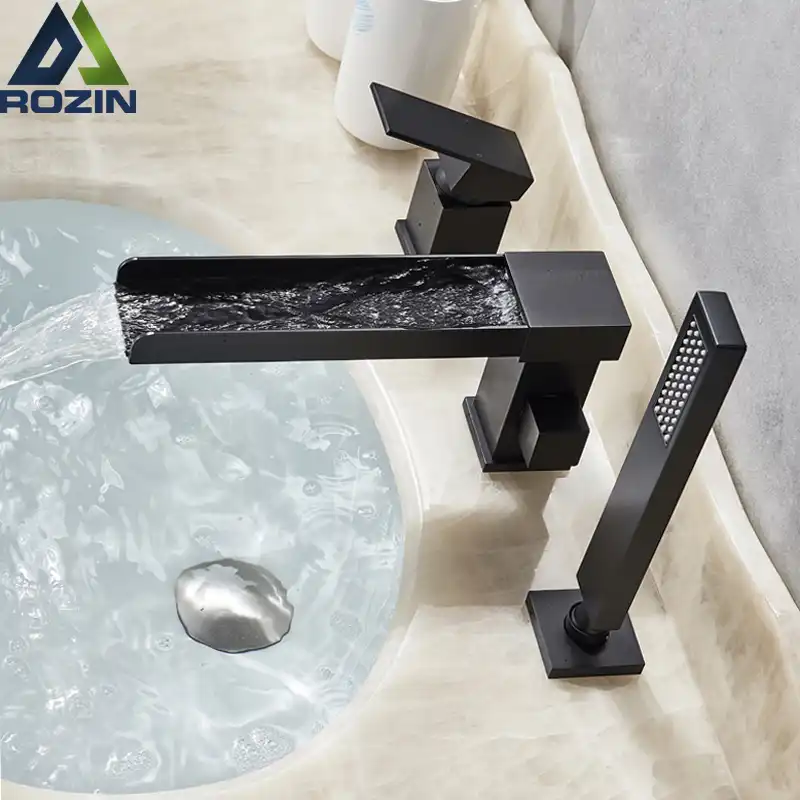 Long Spout Waterfall Bathtub Faucet Deck Mounted 3 Holes Bathroom