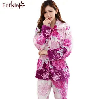 

Fdfklak Womens Sleepwear Pajama Set Flannel Print Winter Pijama Family Pajama Set Warm Suit Women Plus Size L XL XXL 3XL Q516