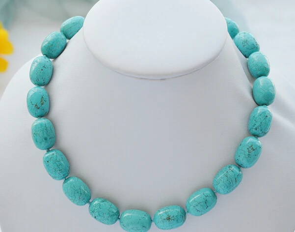 

huij 004349 17" 18mm cylinder blue turquoise bead NECKLACE