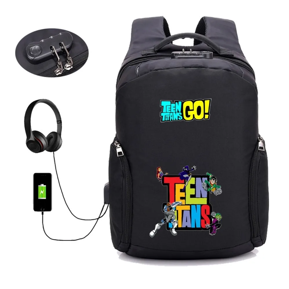 

anime Teen Titans Go Backpack USB Charging mochila Robin BeastBoy Raven School shoulder bag men women travelling laptop bagpack