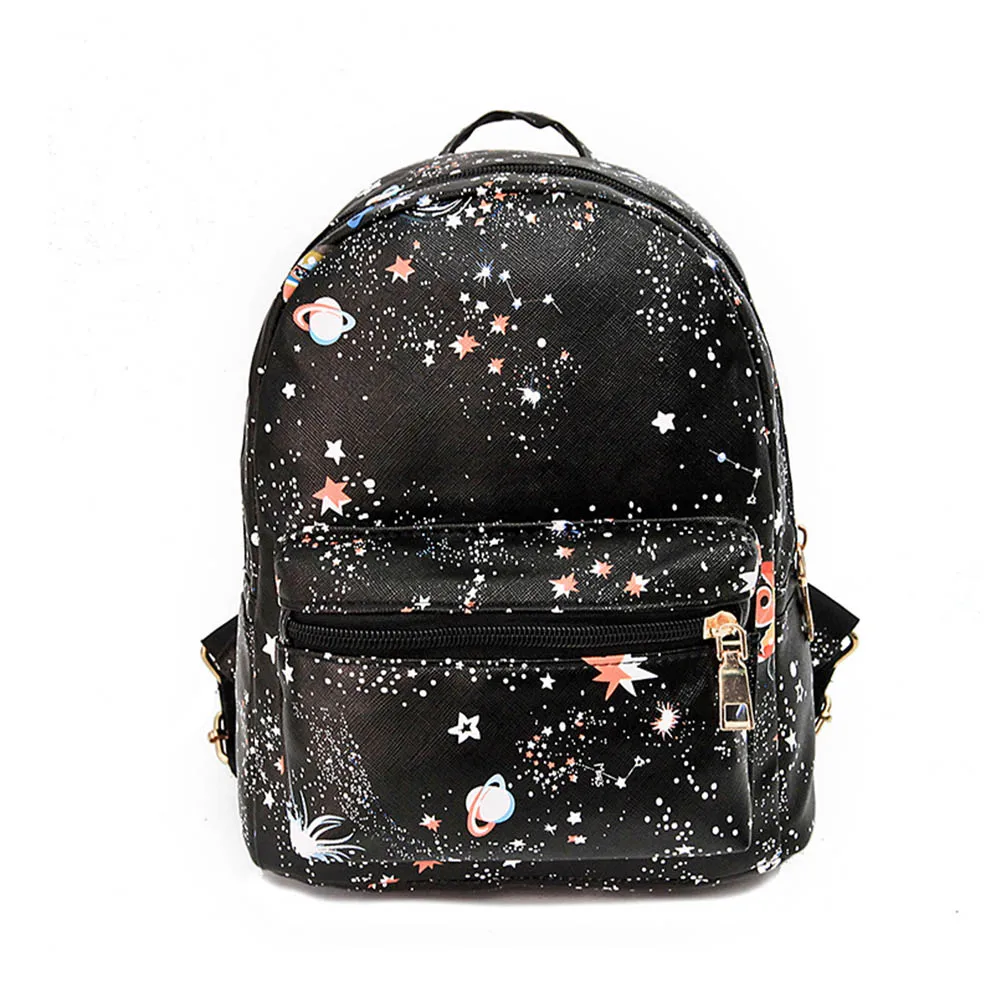 

New Fashion Backpack Women Planet Star Pattern Printing Backpack School Small Pu Leather School Bags for Teenage Girls Sac A Dos