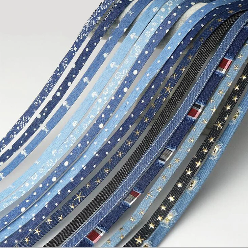 

2Meter/Lot 10mm Jeans Fabric Cloth Colorful Print 1cm Choker Ribbon Tape DIY Necklace Craft Hair Bow Material