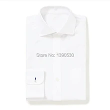 Хлопок чистый белый cutaway воротник с контрастными темно-синими пуговицами отверстия на манжете длинный рукав мужская рубашка