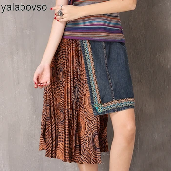 

2018 Autumn Vintage Retro All Match Washed Denim Fashion Patchwork Rumpled A Word Short Mini Skirt for woman A50 z20