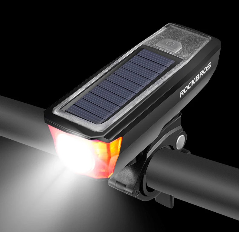 Discount ROCKBROS Solar USB Charging Bike Bicycle Headlights IPX4 Waterproof 2 in 1 Bike Bell Light Sensing Smart Switch Bike Accessories 7