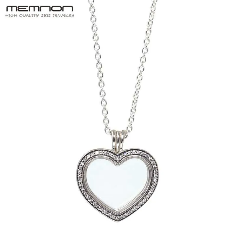 

Memnon S925 Sparkling Floating Heart Locket necklaces for women 925 sterling silver link chain necklace with heart pendant