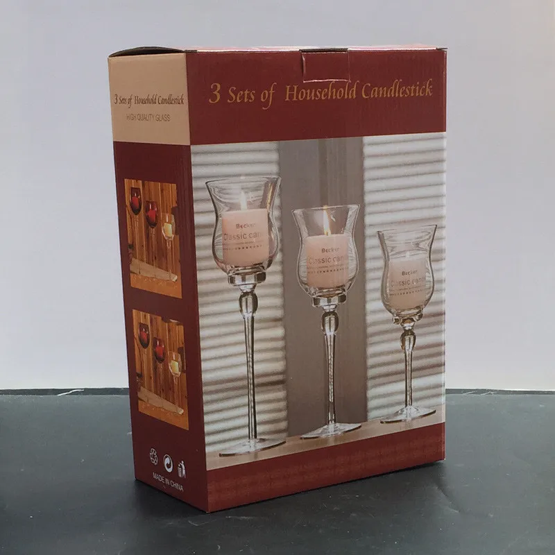 3pcsset Transparent High Glass Candlestick Celebration Candle Holder Wedding Birthday Christmas Home Party Decorations (2)