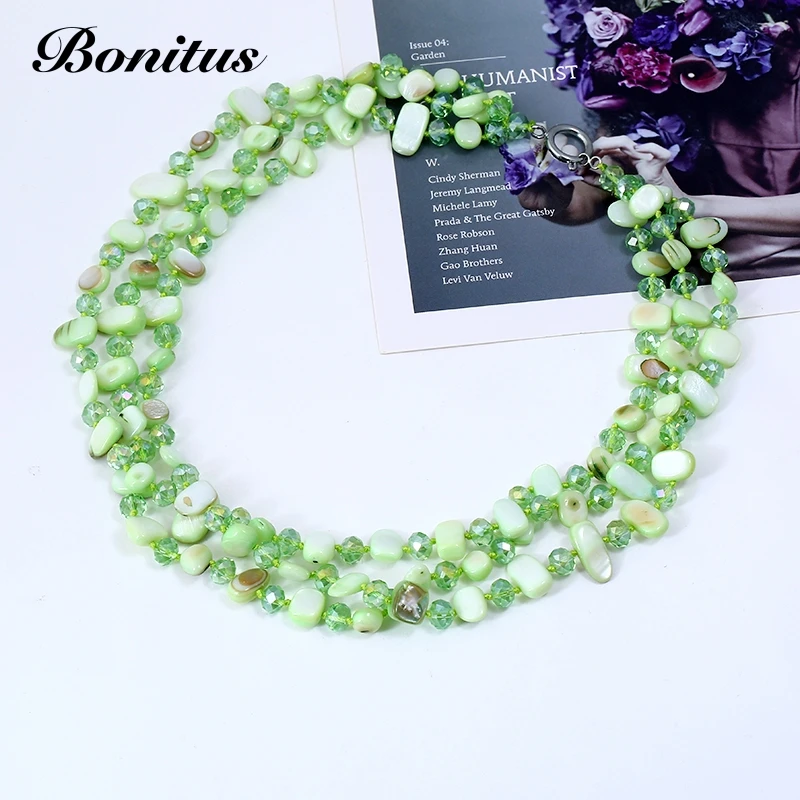 [Bonitus Jewelry] Новое поступление модное колье эффектные ожерелья многоуровневые стеклянные кристаллы и оболочка для женщин Горячая 06N3189