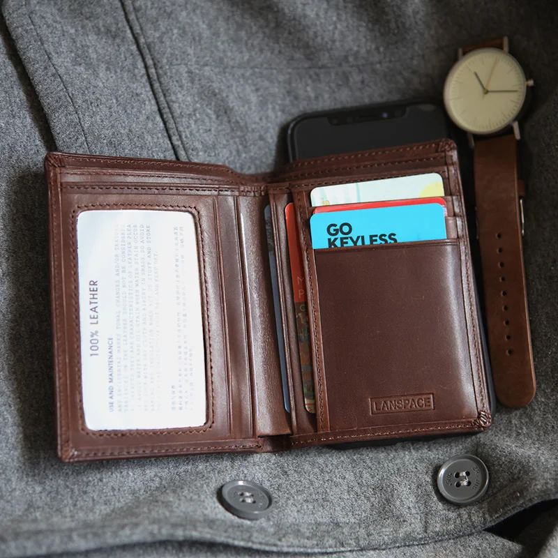 

LAN Free shipment Men's leather vertical small wallet man head layer cowhide slim wallet suit pocket wallet
