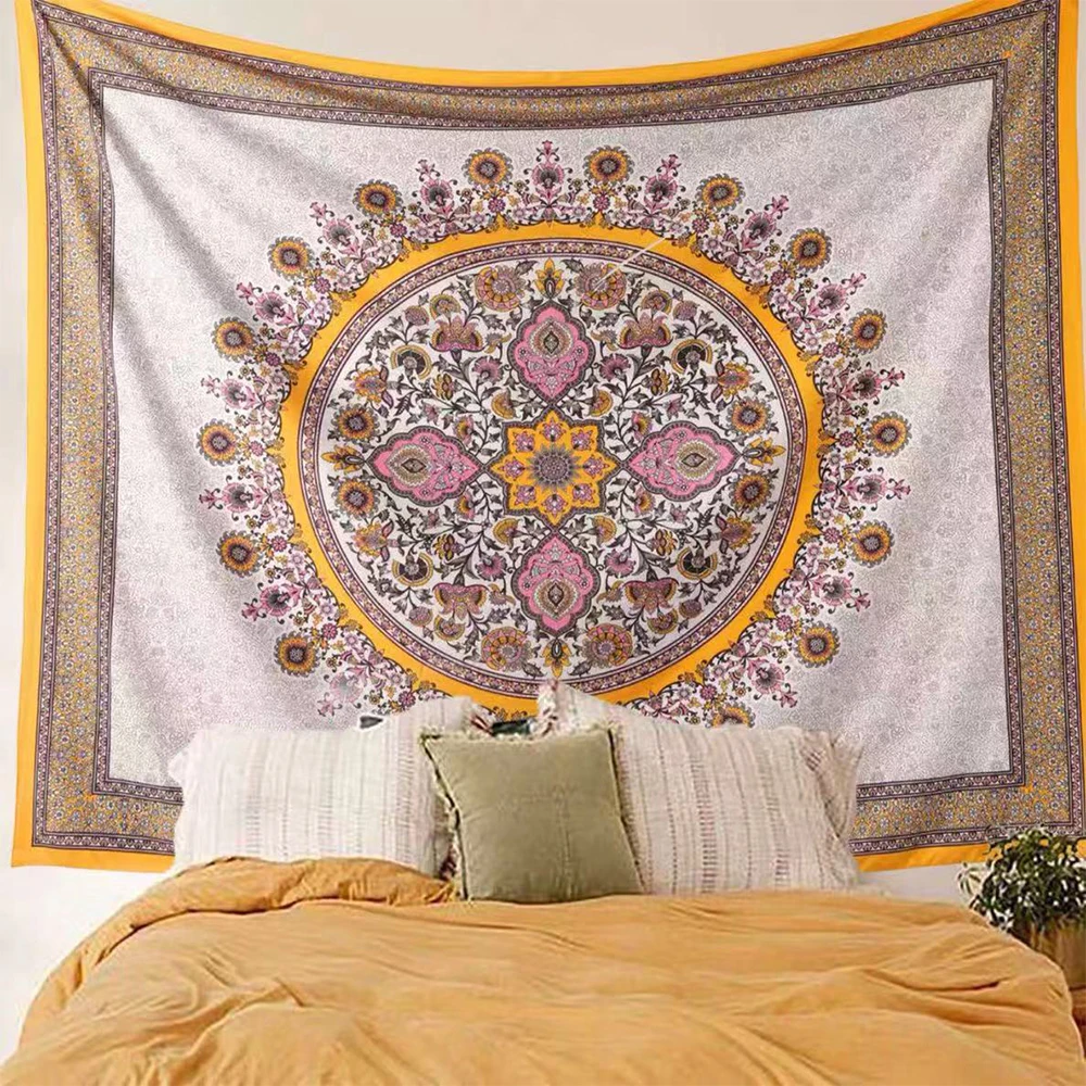 

Cilected Mandala Wall Tapestry Polyester Thin Section Yellow Bohemian National Wind Tapestry Sofa Towel Blanket Bed Cover
