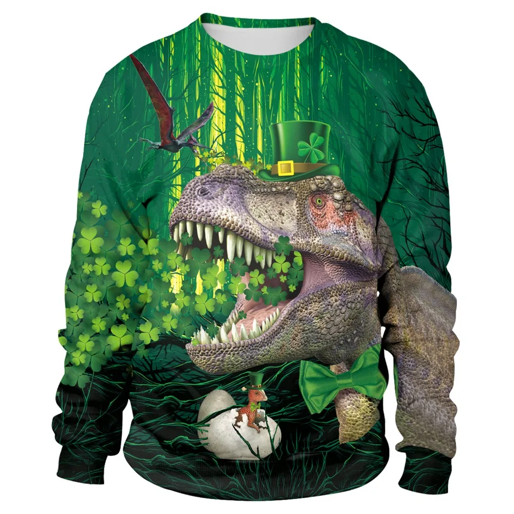 

Irish St. Patrick's Day Shamrocks 3D Print Dinosaur Men/women Hiphop Fashion Streetwear Sweatshirts Boy Modis Cool Green Clothes