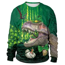 Irish St. Patrick's Day Shamrocks 3D Print Dinosaur Men/women Hiphop Fashion Streetwear Sweatshirts Boy Modis Cool Green Clothes