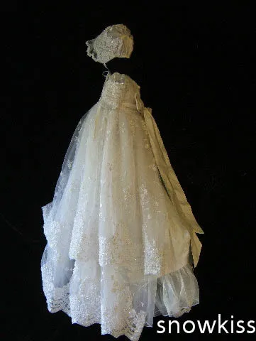 Gorgeous Beaded Blings laces White/Ivory Baptism Rope Christening Dress Baby Girls Boys Toddler Long Gowns 2 Layers With Bonnet Gorgeous Beaded Blings laces White/Ivory Baptism Rope Christening Dress Baby Girls Boys Toddler Long Gowns 2 Layers With Bonnet